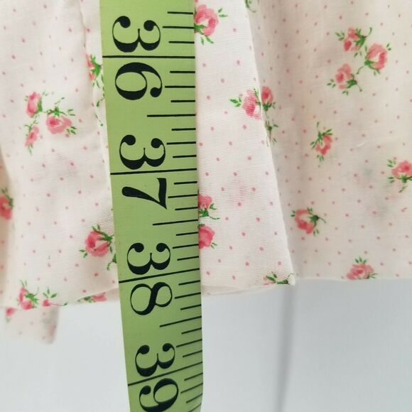 Vintage Floral Fit & Flare Mini Dress Short Puff Sleeves Scoop Neck Ivory - Picture 11 of 11